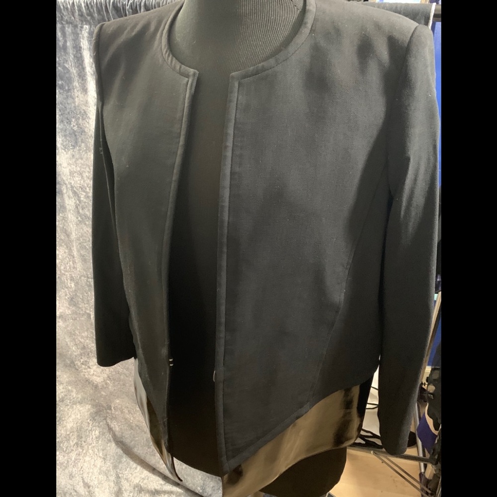 Helmut Lang collarless leather detailed jacket